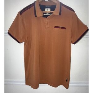 Scott James Polo Shirt Men's Size Large Brown‎ Red Button Short Sleeve